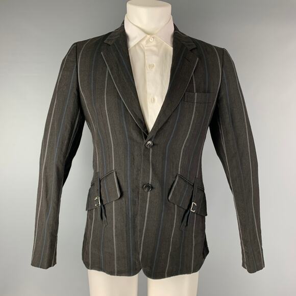 COMME des GARCONS Chest Size S Grey Charcoal Stripe Wool / Linen Sport Coat - Picture 1 of 6